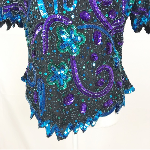 LAURENCE KAZAR New York Vintage Sequin Top Large - Picture 7 of 8